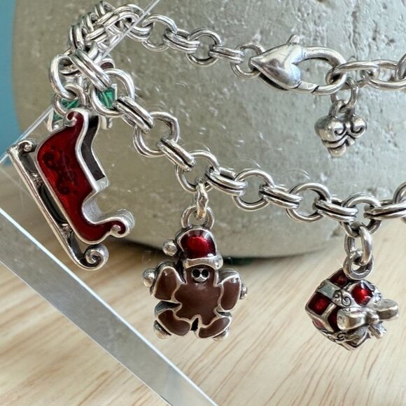 Brighton Christmas Charm Bracelet Silver Tone w Enamel - Picture 3 of 10